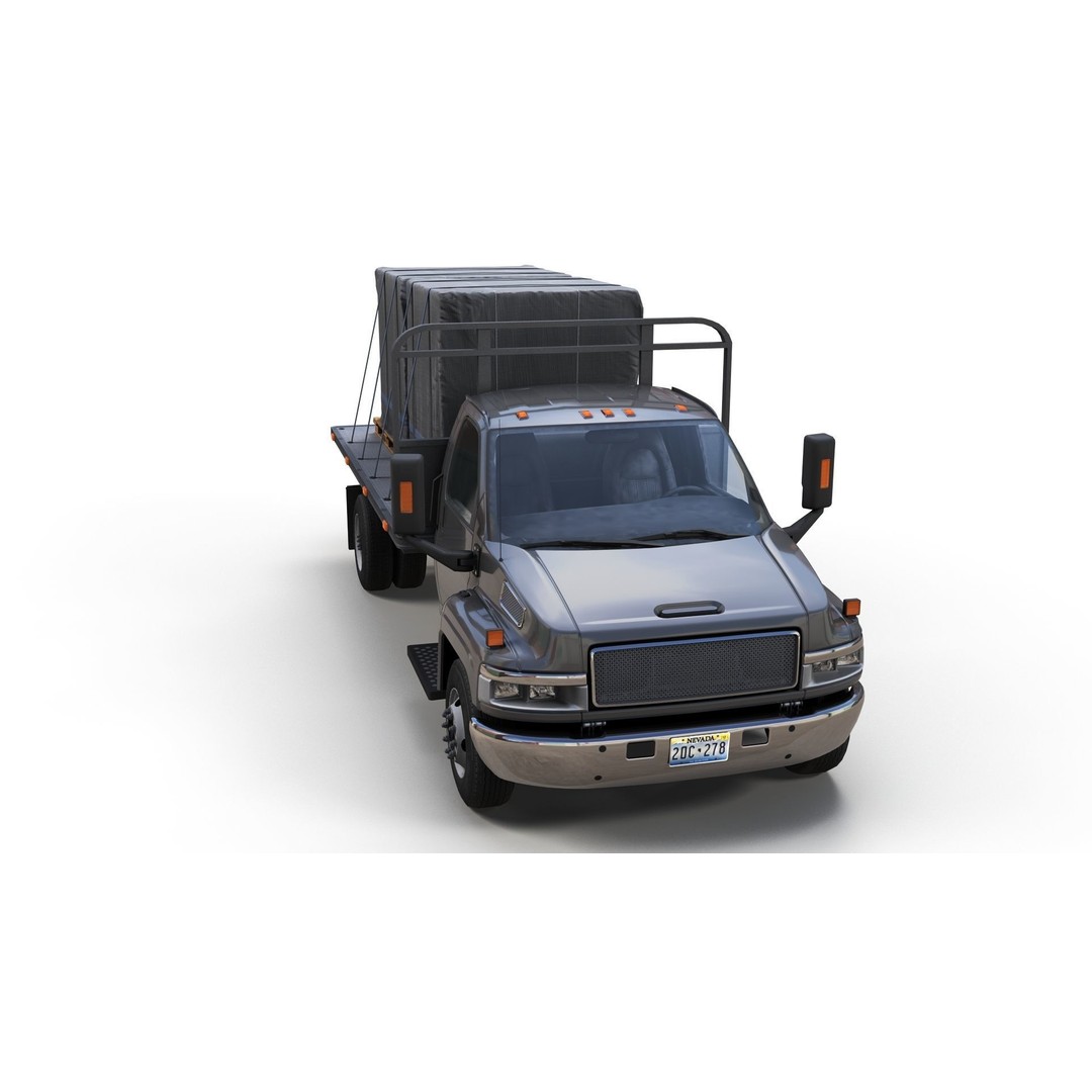 Flatbed Truck 3D Model – Low Poly Game Ready Asset, FBX - View 9