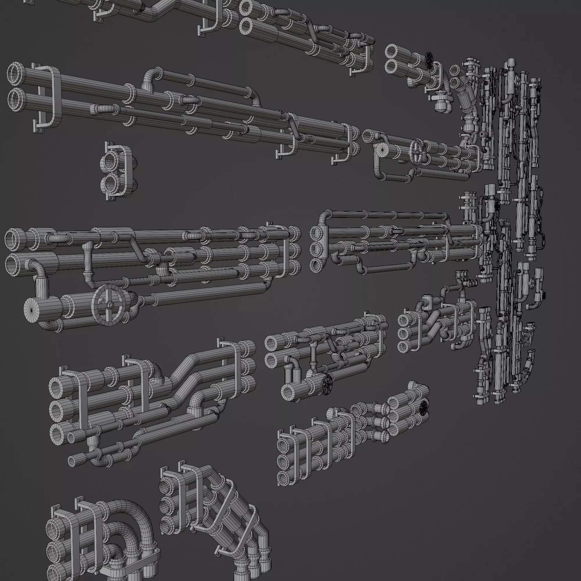 Scifi Industrial Modular Pipes Kit - Low-Poly Game-Ready 3D Model - View 10