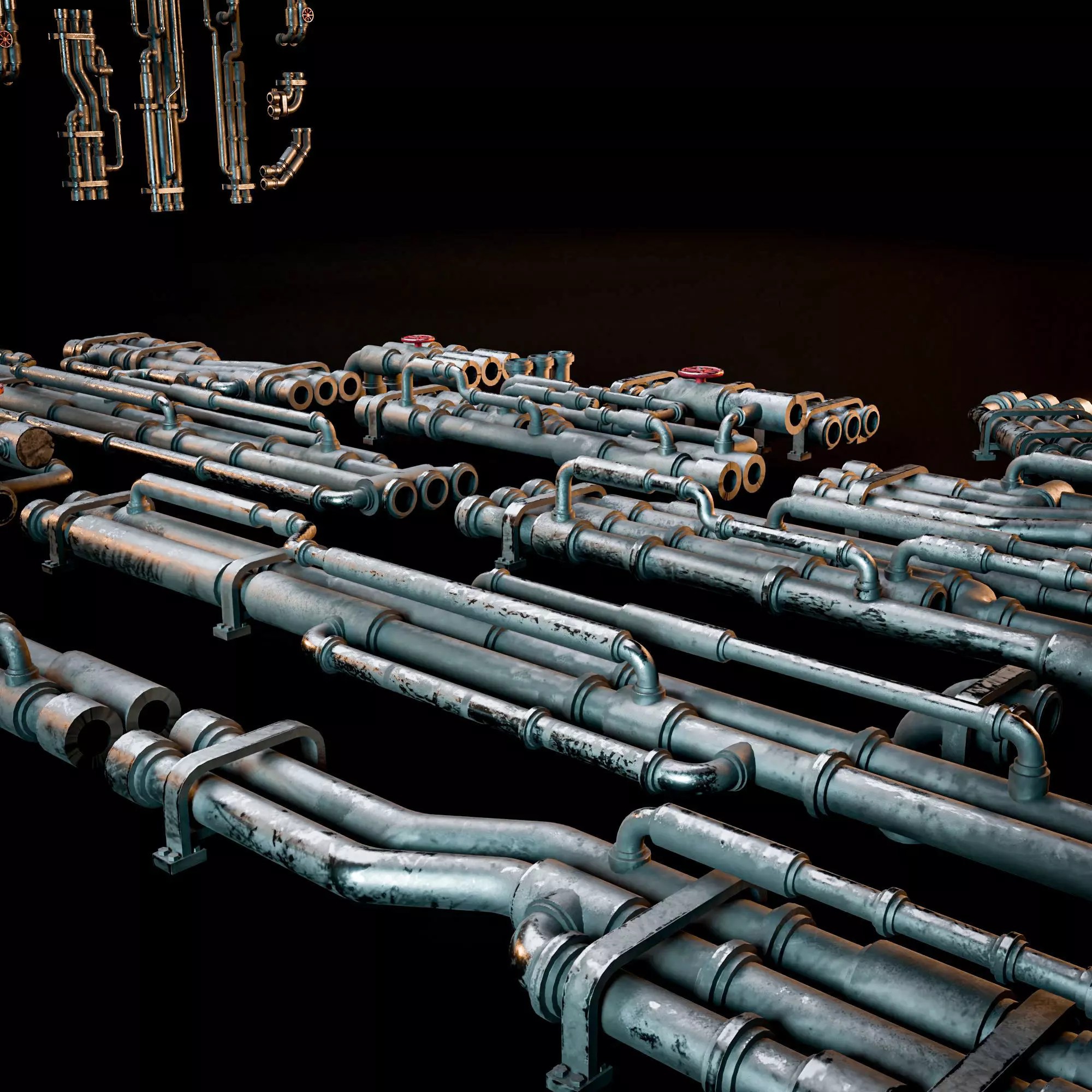 Scifi Industrial Modular Pipes Kit - Low-Poly Game-Ready 3D Model - View 5