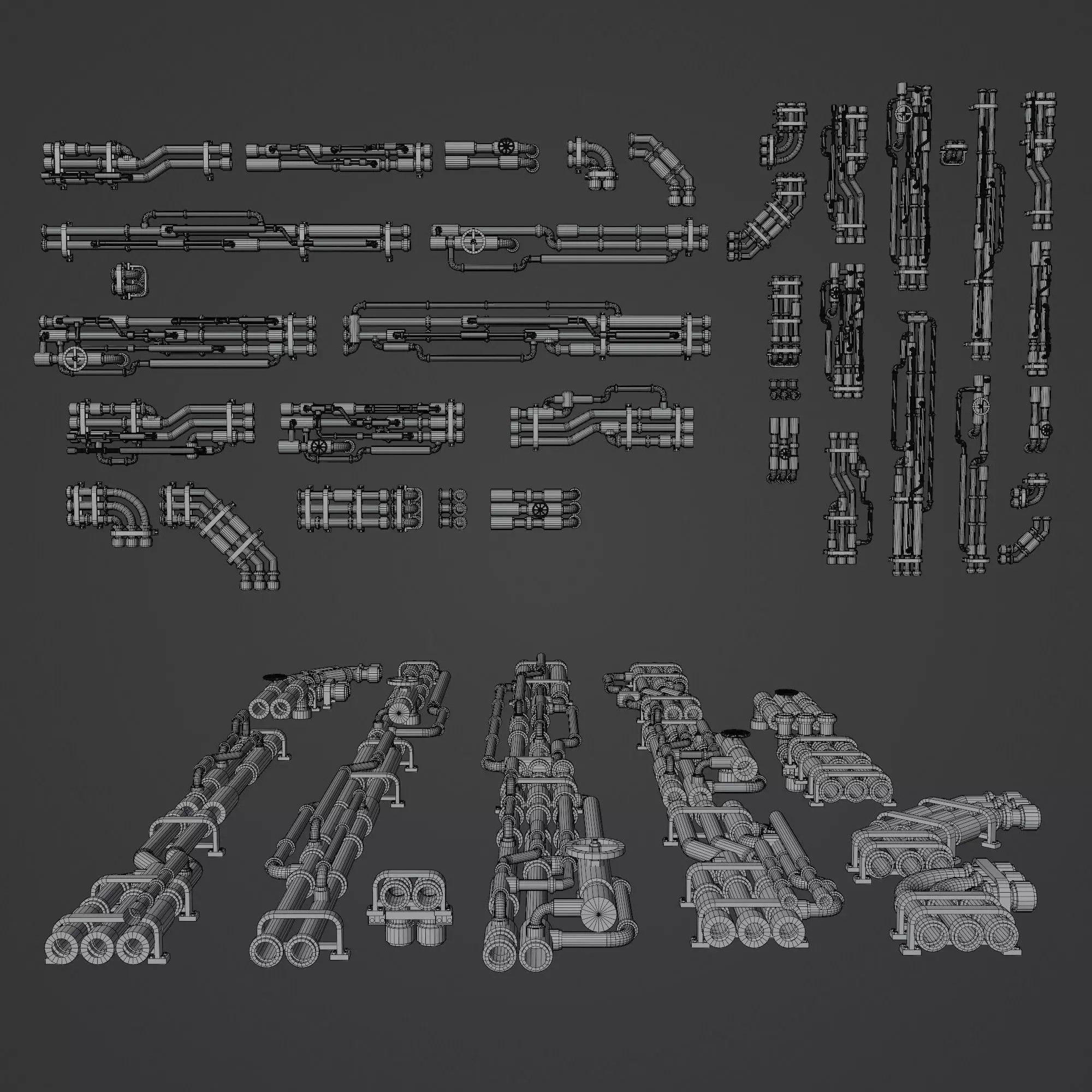Scifi Industrial Modular Pipes Kit - Low-Poly Game-Ready 3D Model - View 8