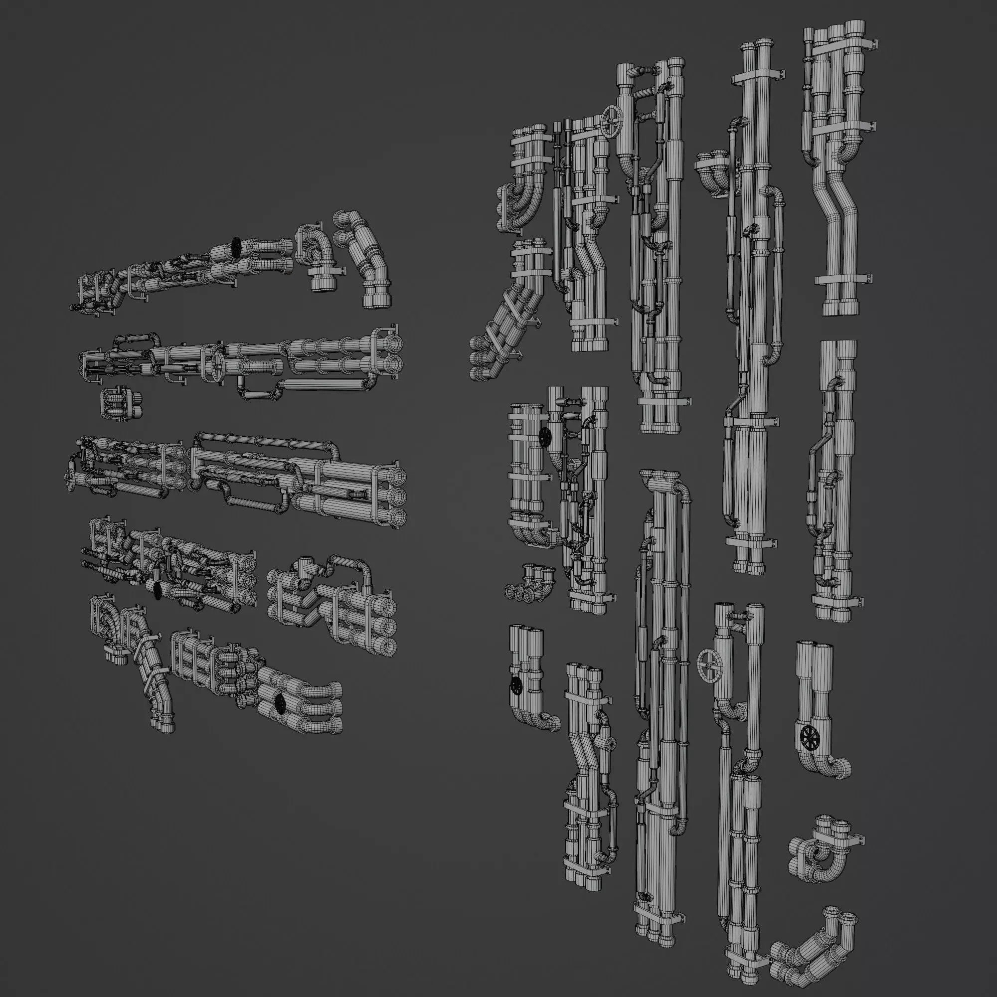 Scifi Industrial Modular Pipes Kit - Low-Poly Game-Ready 3D Model - View 9