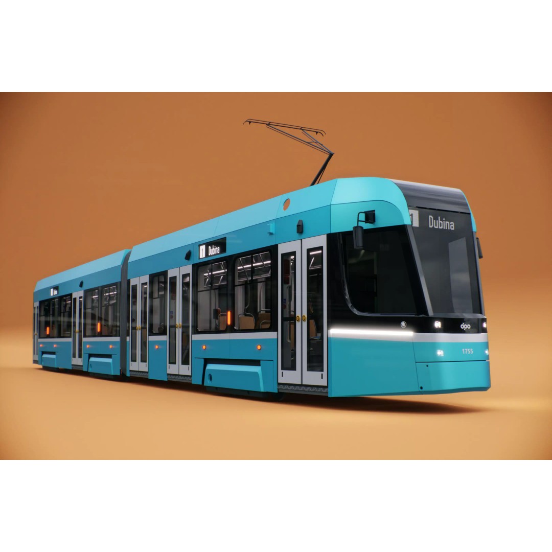 Skoda 39T Tram 3D Model – Rigged PBR Asset for Animation, FBX - View 2