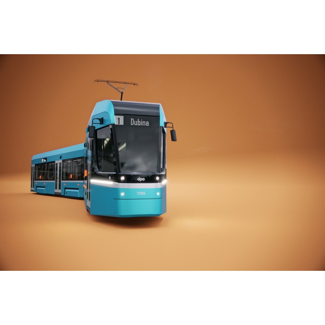 Skoda 39T Tram 3D Model – Rigged PBR Asset for Animation, FBX - View 3