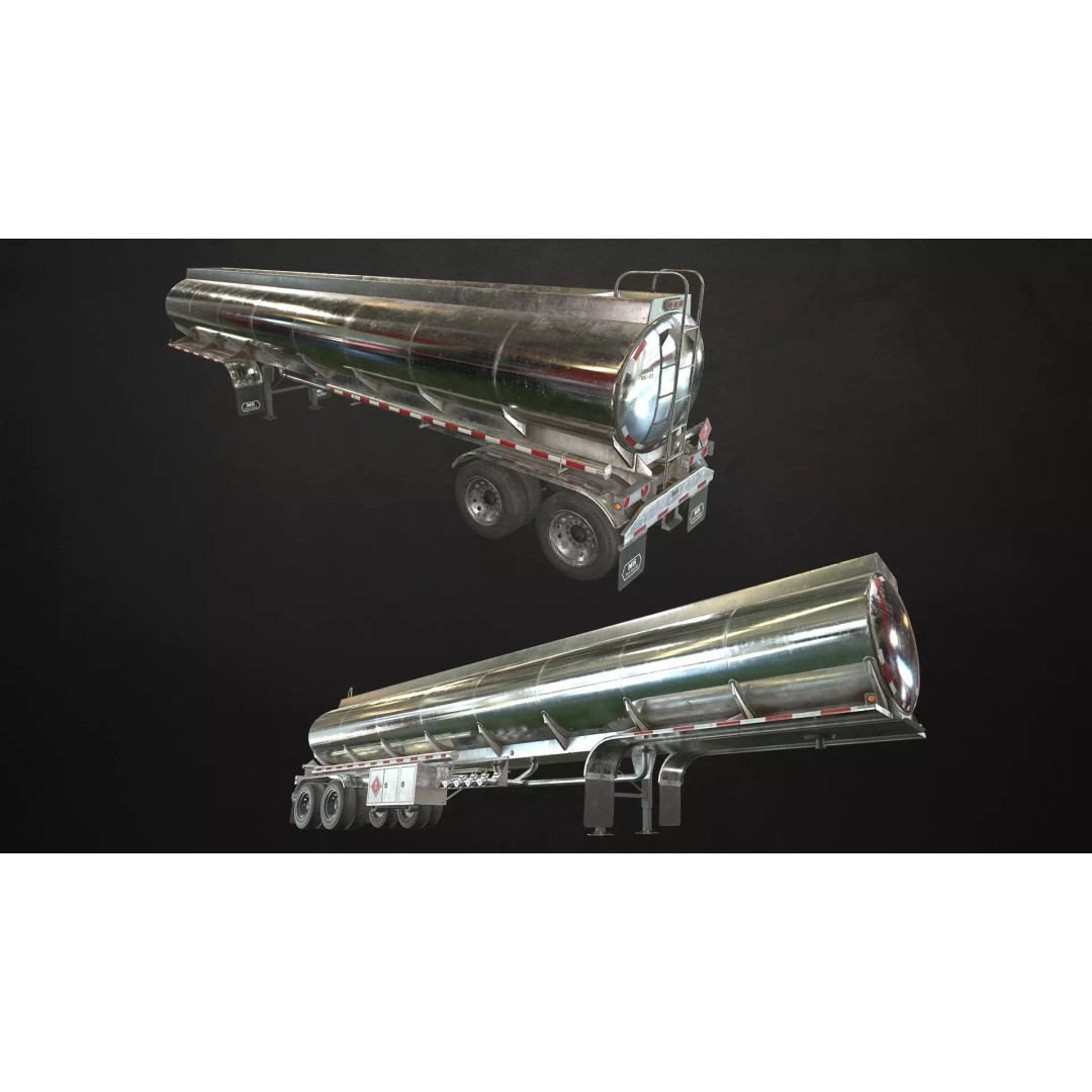 Fuel Tank Trailer 3D Model – Low Poly Game Ready Asset, FBX - View 2
