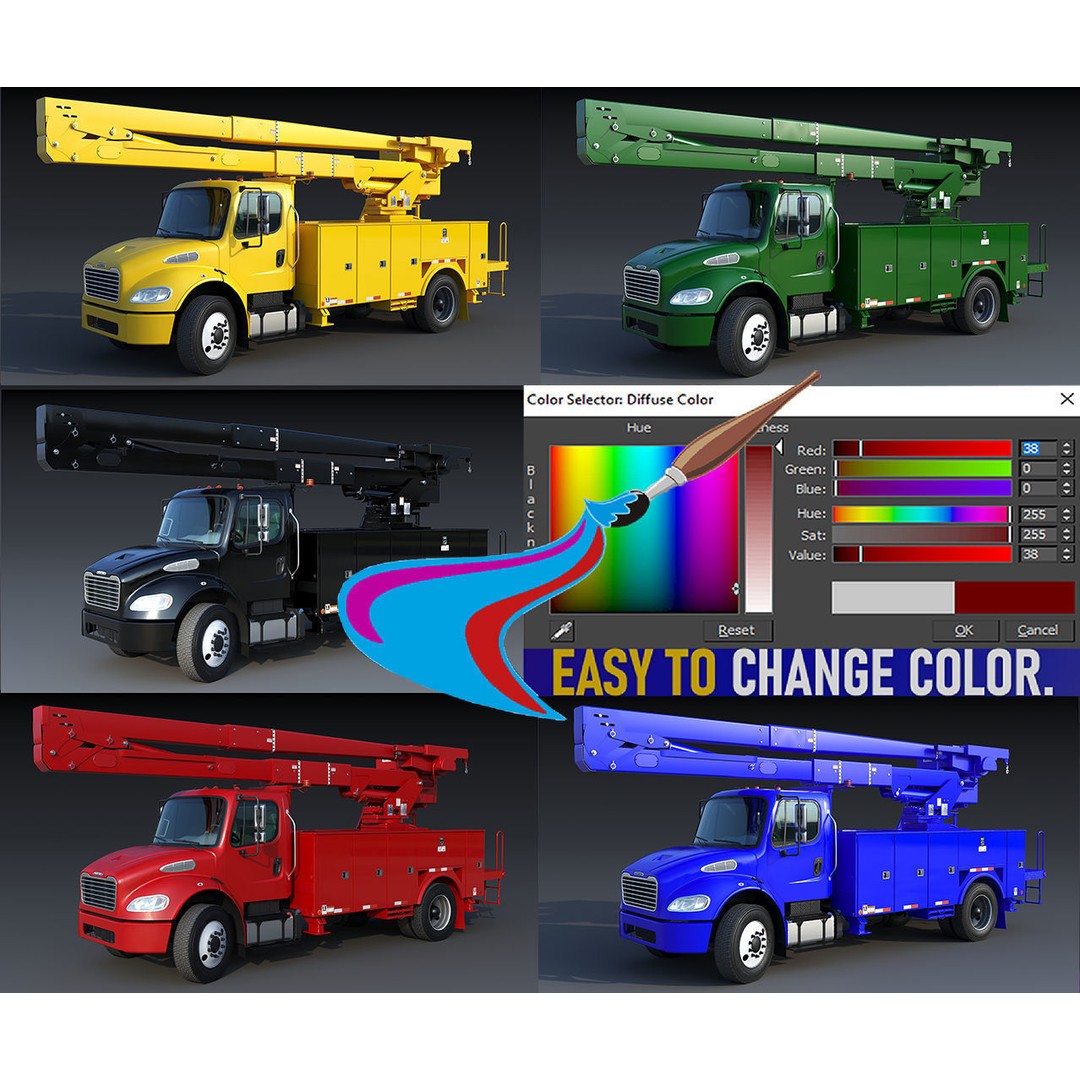 Freightliner M2 106 Bucket Truck 3D Model – Low Poly Game Asset, FBX - View 66