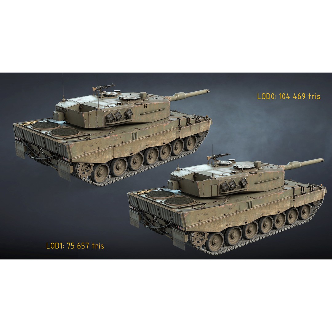 Leopard 2A4 3D Model – Low Poly Game Asset, PBR, FBX - View 26