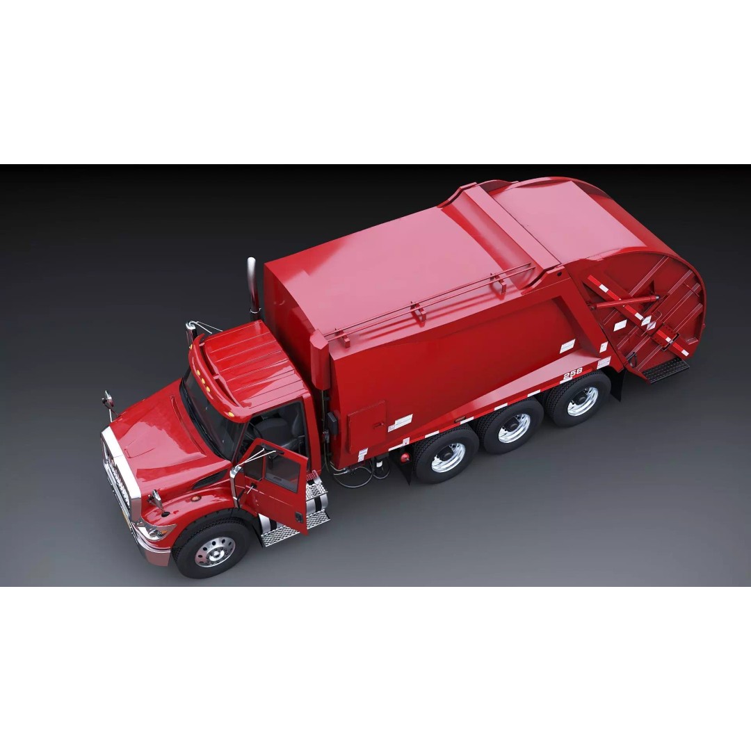 International Workstar Garbage Truck 3D Model – Low Poly Game Asset, FBX - View 17