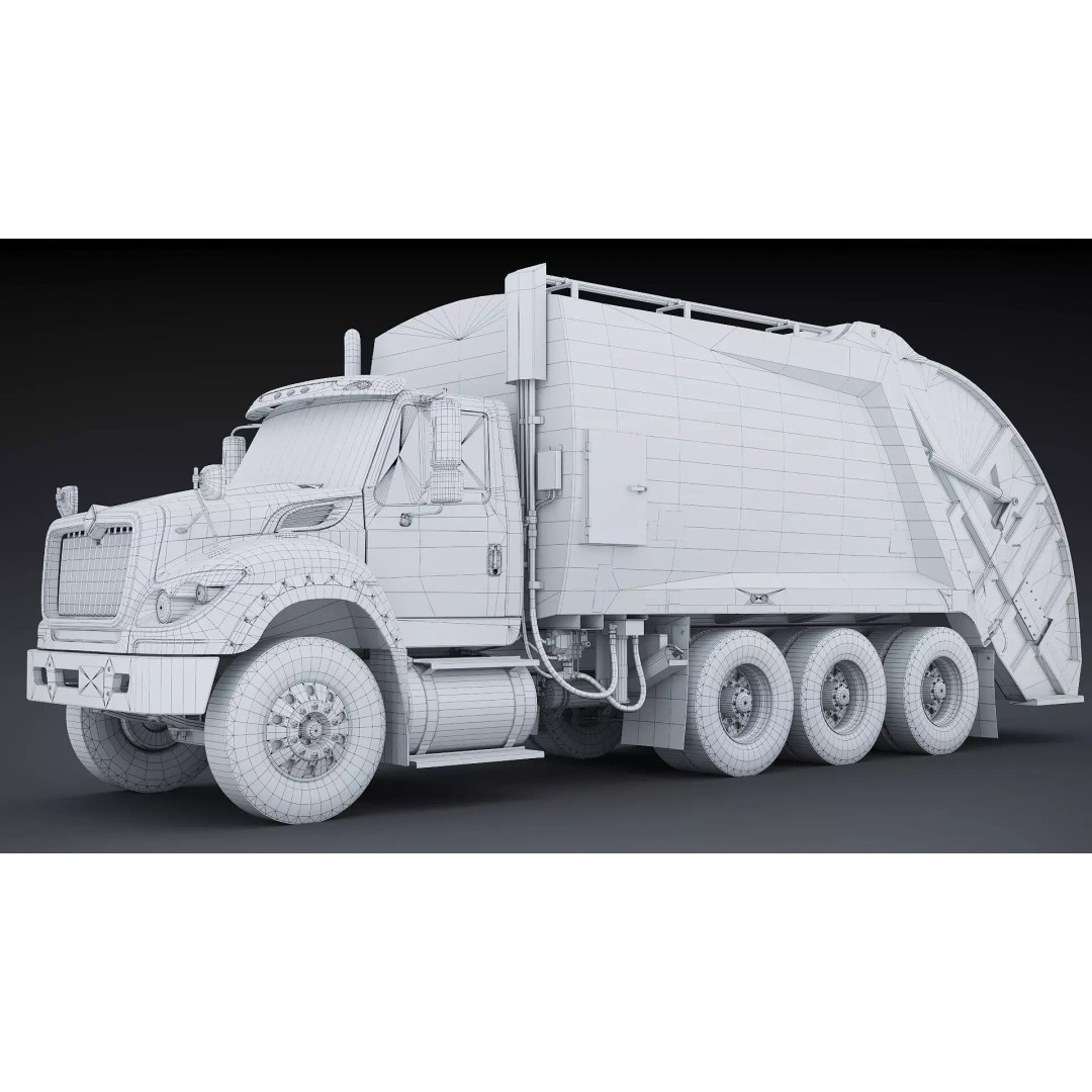 International Workstar Garbage Truck 3D Model – Low Poly Game Asset, FBX - View 25