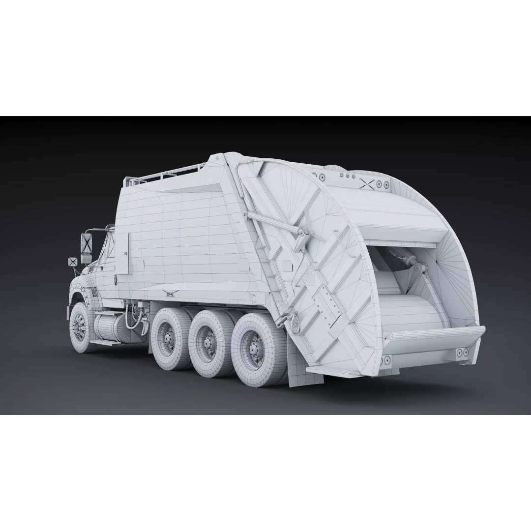International Workstar Garbage Truck 3D Model – Low Poly Game Asset, FBX - View 26