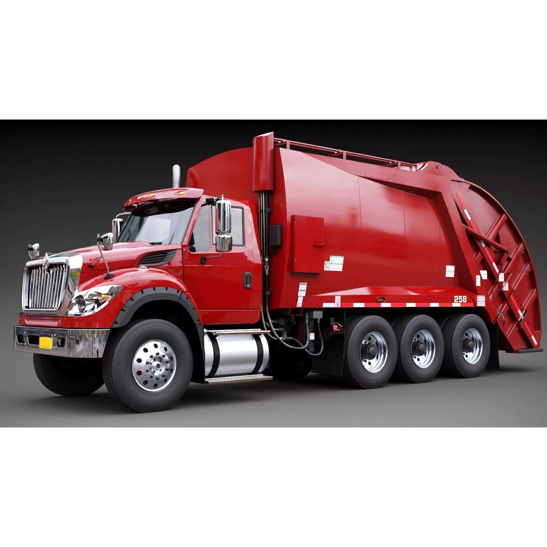 International Workstar Garbage Truck 3D Model – Low Poly Game Asset, FBX - View 3