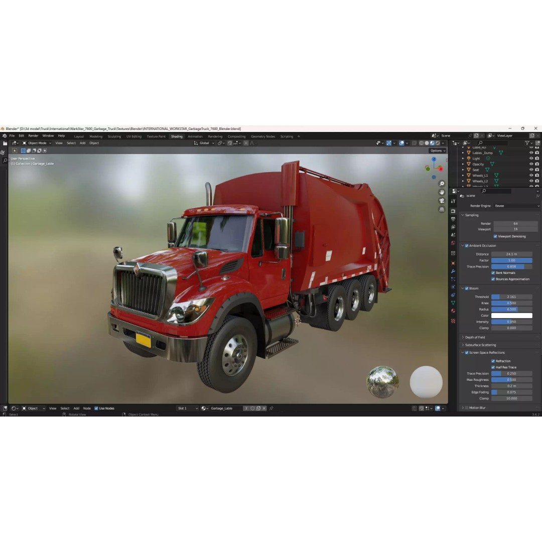 International Workstar Garbage Truck 3D Model – Low Poly Game Asset, FBX - View 34