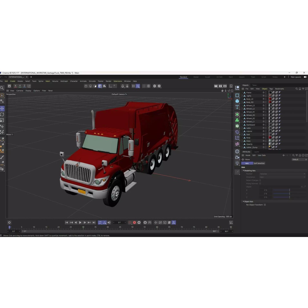 International Workstar Garbage Truck 3D Model – Low Poly Game Asset, FBX - View 35
