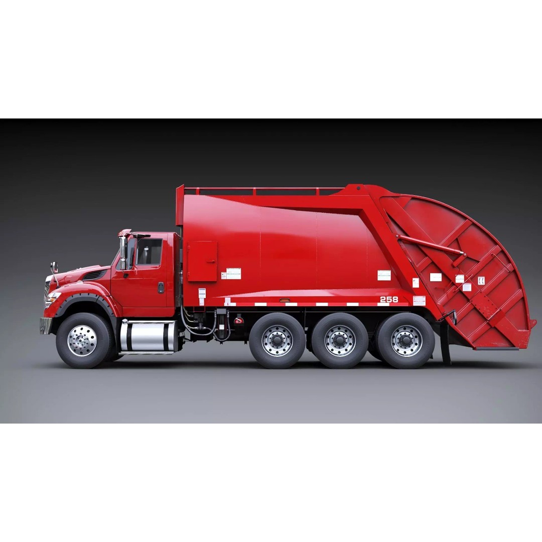 International Workstar Garbage Truck 3D Model – Low Poly Game Asset, FBX - View 4