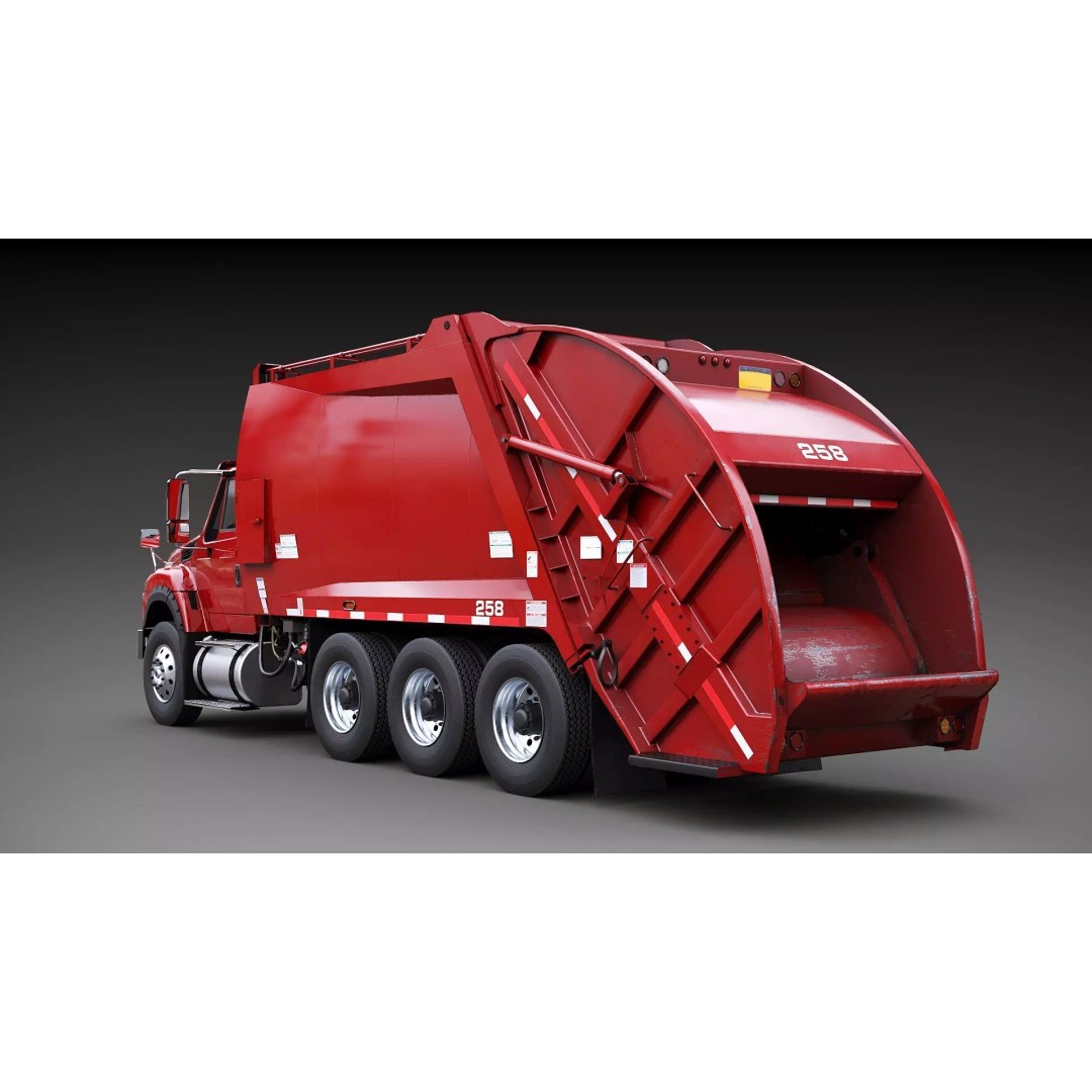 International Workstar Garbage Truck 3D Model – Low Poly Game Asset, FBX - View 5