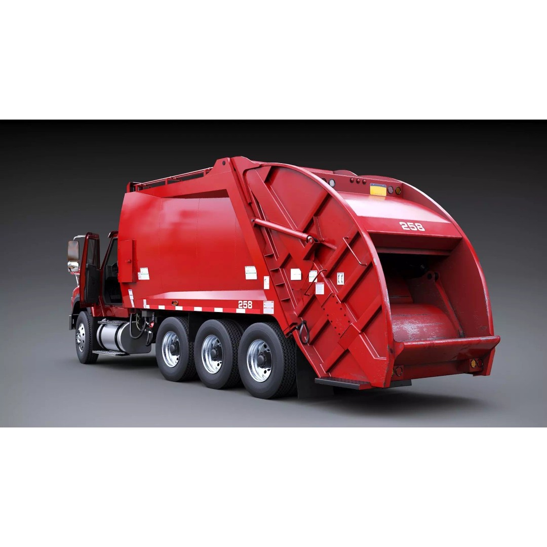 International Workstar Garbage Truck 3D Model – Low Poly Game Asset, FBX - View 6