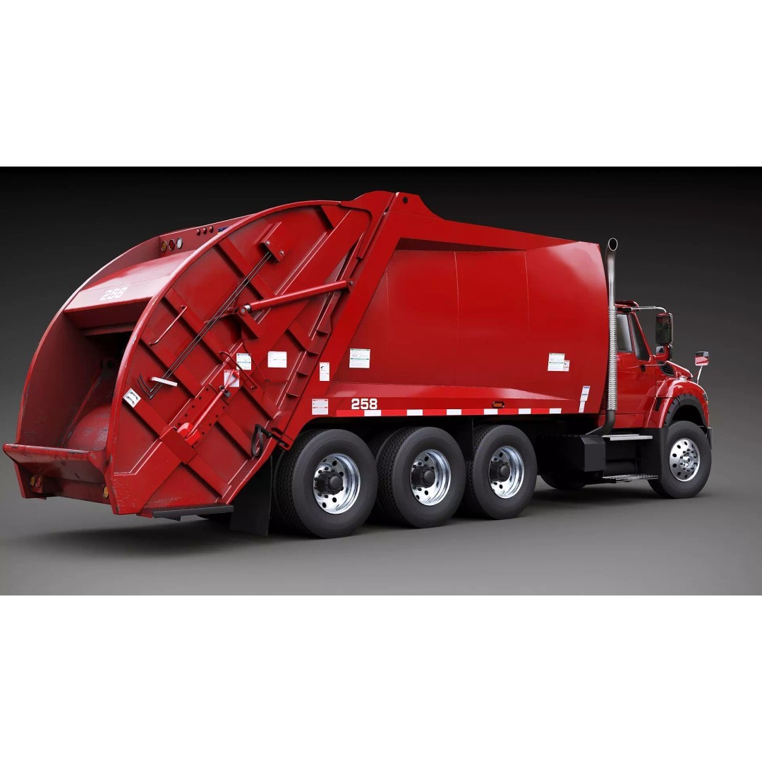 International Workstar Garbage Truck 3D Model – Low Poly Game Asset, FBX - View 8