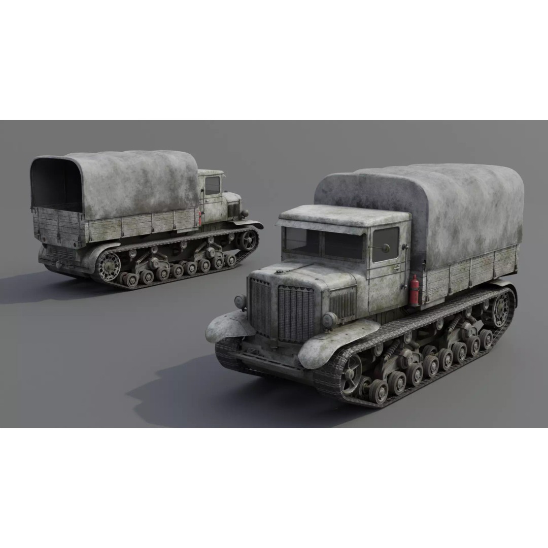 Voroshilovets Artillery Tractor 3D Model – Low Poly Game Asset, FBX - View 10