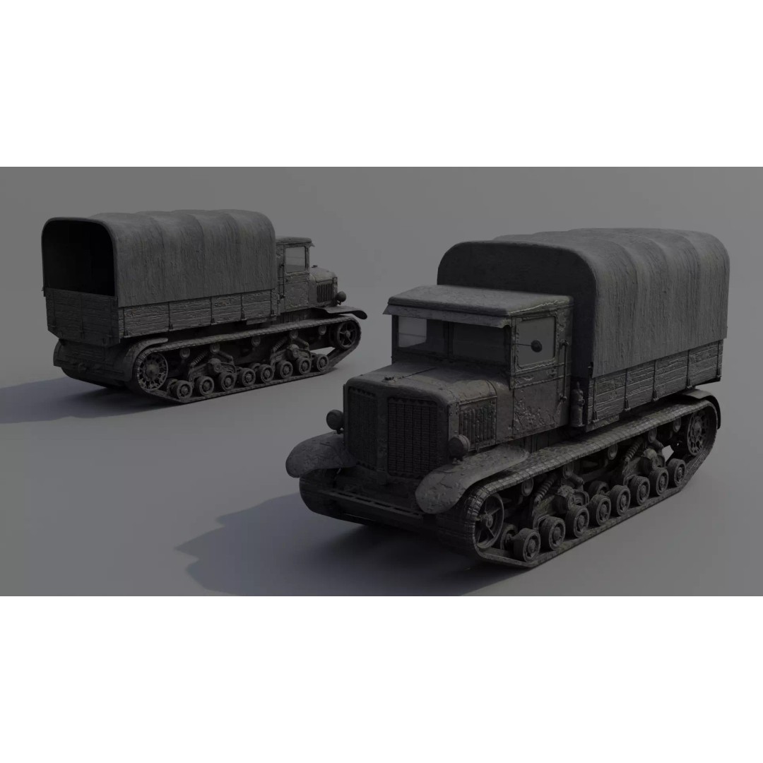 Voroshilovets Artillery Tractor 3D Model – Low Poly Game Asset, FBX - View 11