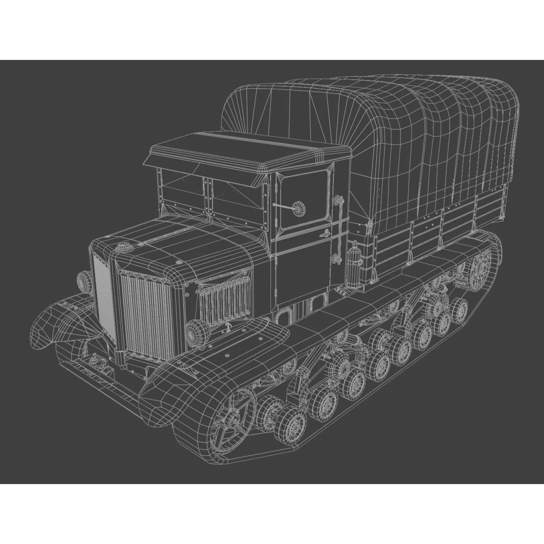Voroshilovets Artillery Tractor 3D Model – Low Poly Game Asset, FBX - View 12