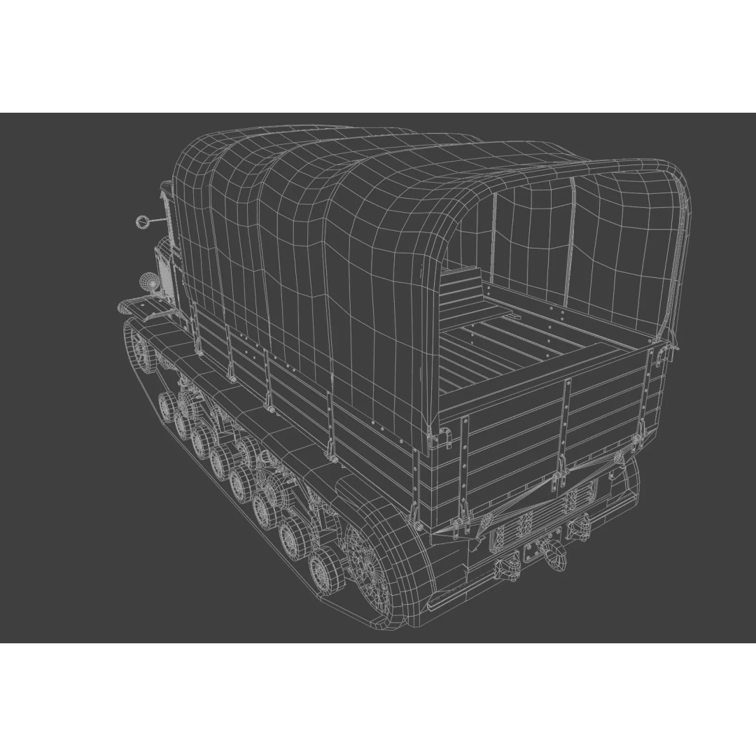 Voroshilovets Artillery Tractor 3D Model – Low Poly Game Asset, FBX - View 13
