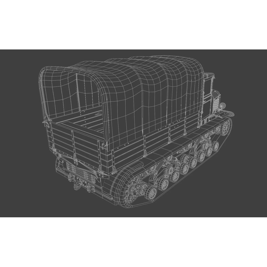 Voroshilovets Artillery Tractor 3D Model – Low Poly Game Asset, FBX - View 14