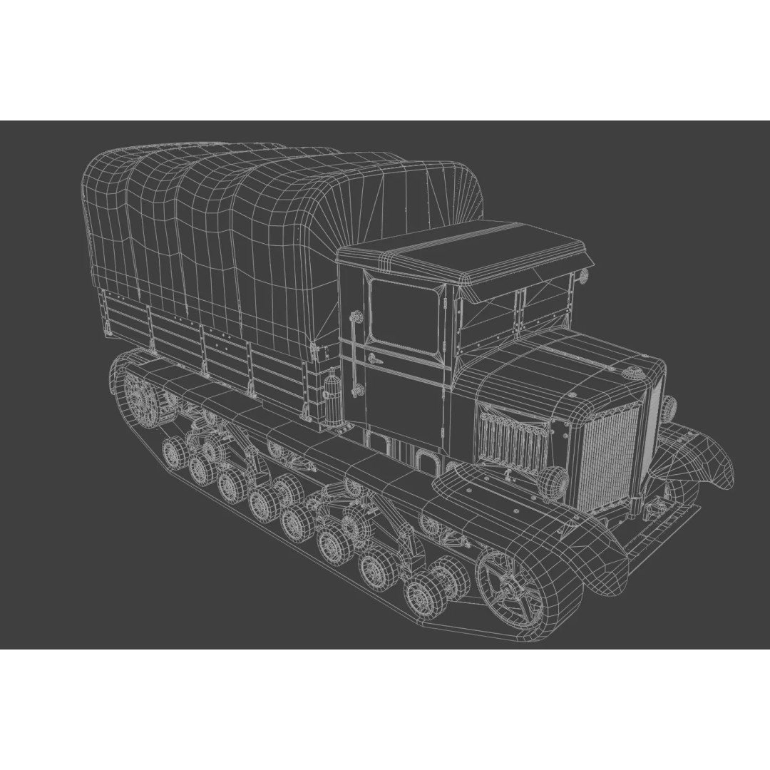 Voroshilovets Artillery Tractor 3D Model – Low Poly Game Asset, FBX - View 15