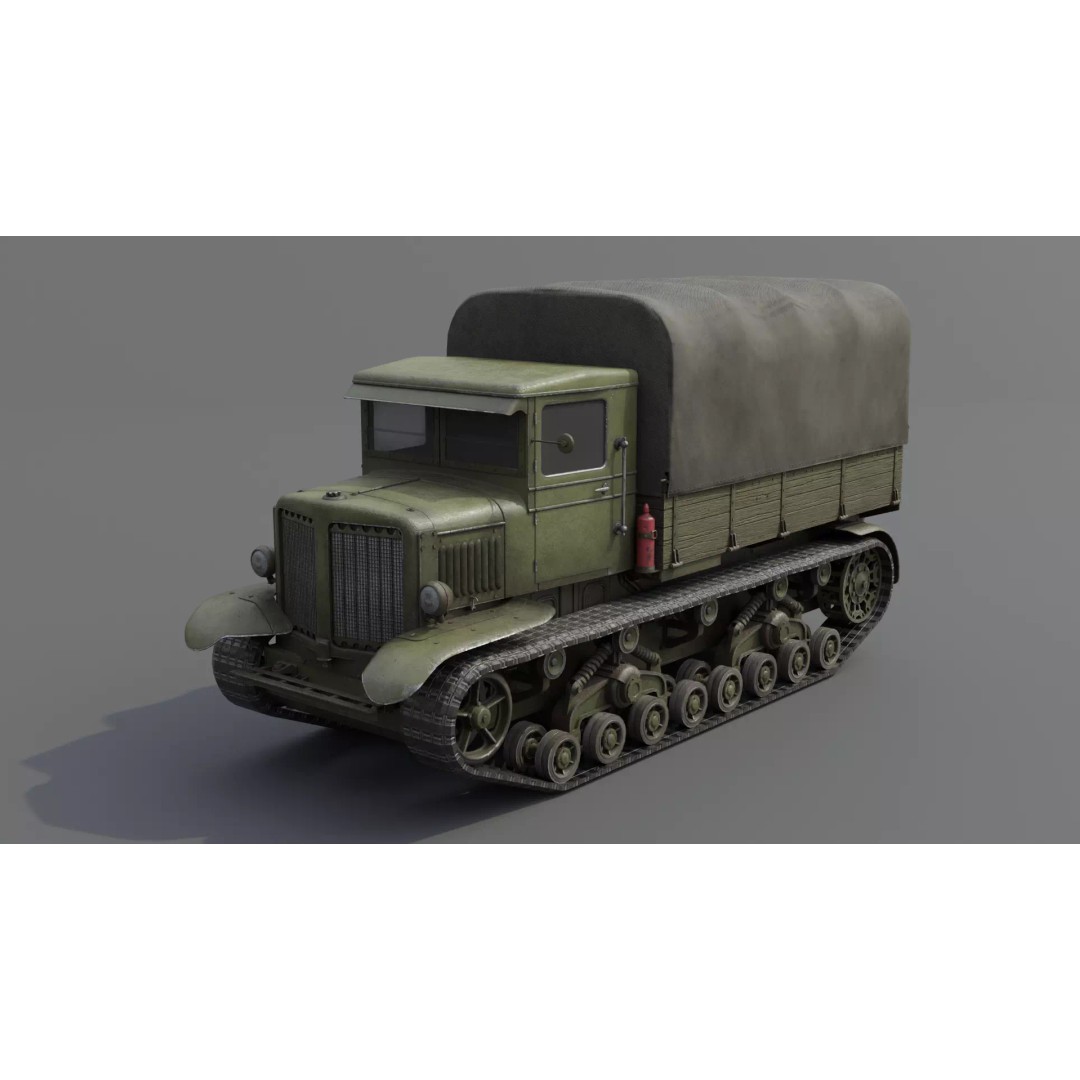 Voroshilovets Artillery Tractor 3D Model – Low Poly Game Asset, FBX - View 2