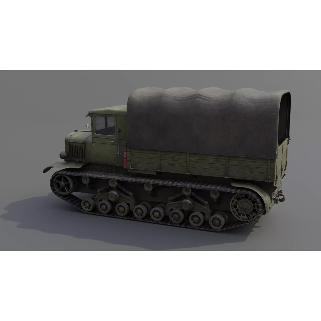 Voroshilovets Artillery Tractor 3D Model – Low Poly Game Asset, FBX - View 24