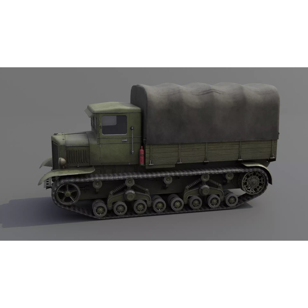 Voroshilovets Artillery Tractor 3D Model – Low Poly Game Asset, FBX - View 25