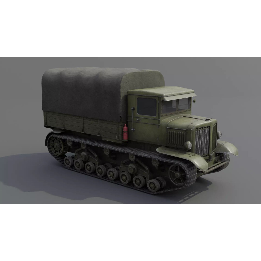 Voroshilovets Artillery Tractor 3D Model – Low Poly Game Asset, FBX - View 3