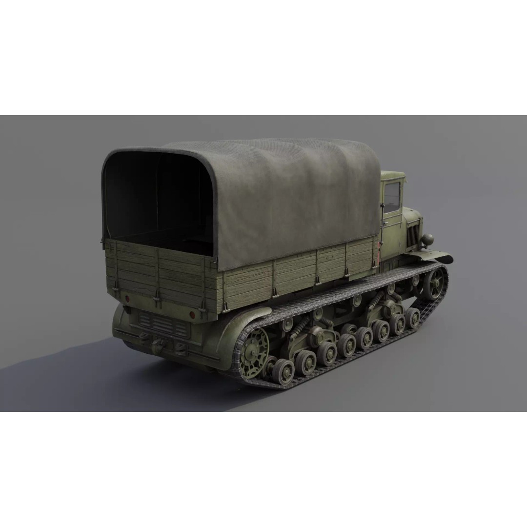 Voroshilovets Artillery Tractor 3D Model – Low Poly Game Asset, FBX - View 4