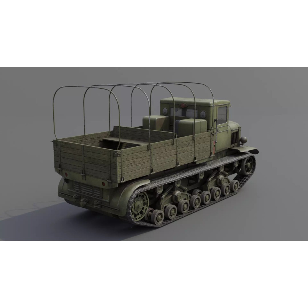 Voroshilovets Artillery Tractor 3D Model – Low Poly Game Asset, FBX - View 6