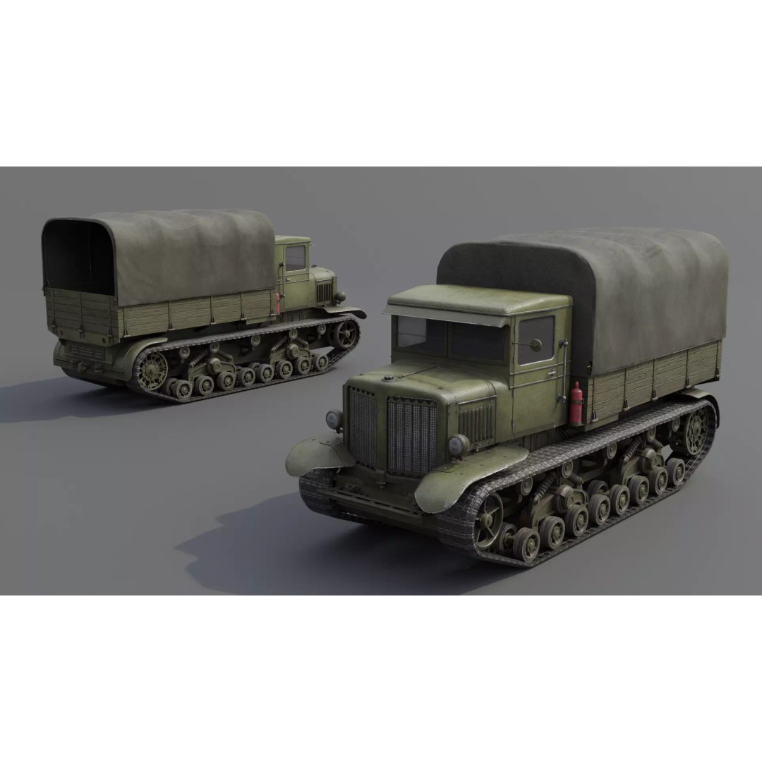Voroshilovets Artillery Tractor 3D Model – Low Poly Game Asset, FBX - View 8