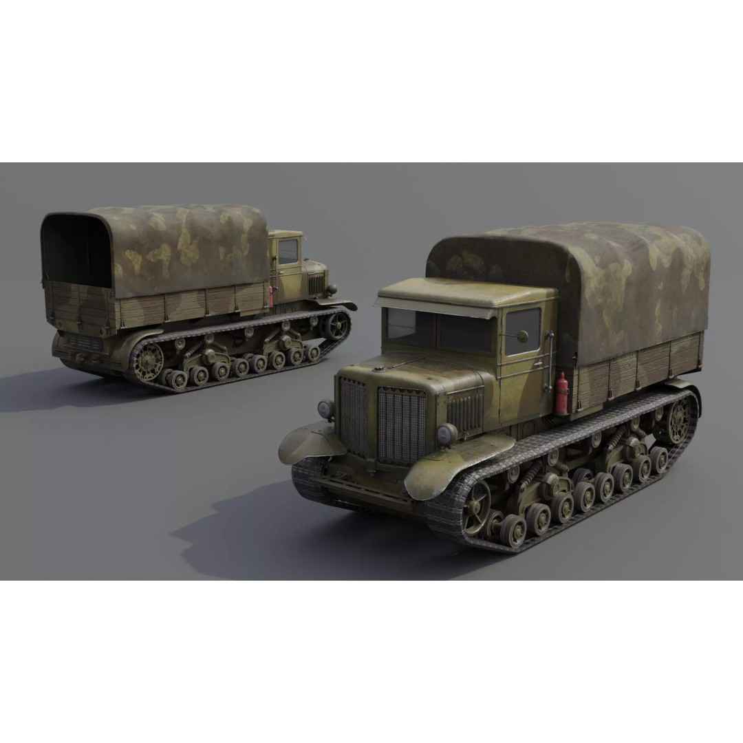 Voroshilovets Artillery Tractor 3D Model – Low Poly Game Asset, FBX - View 9