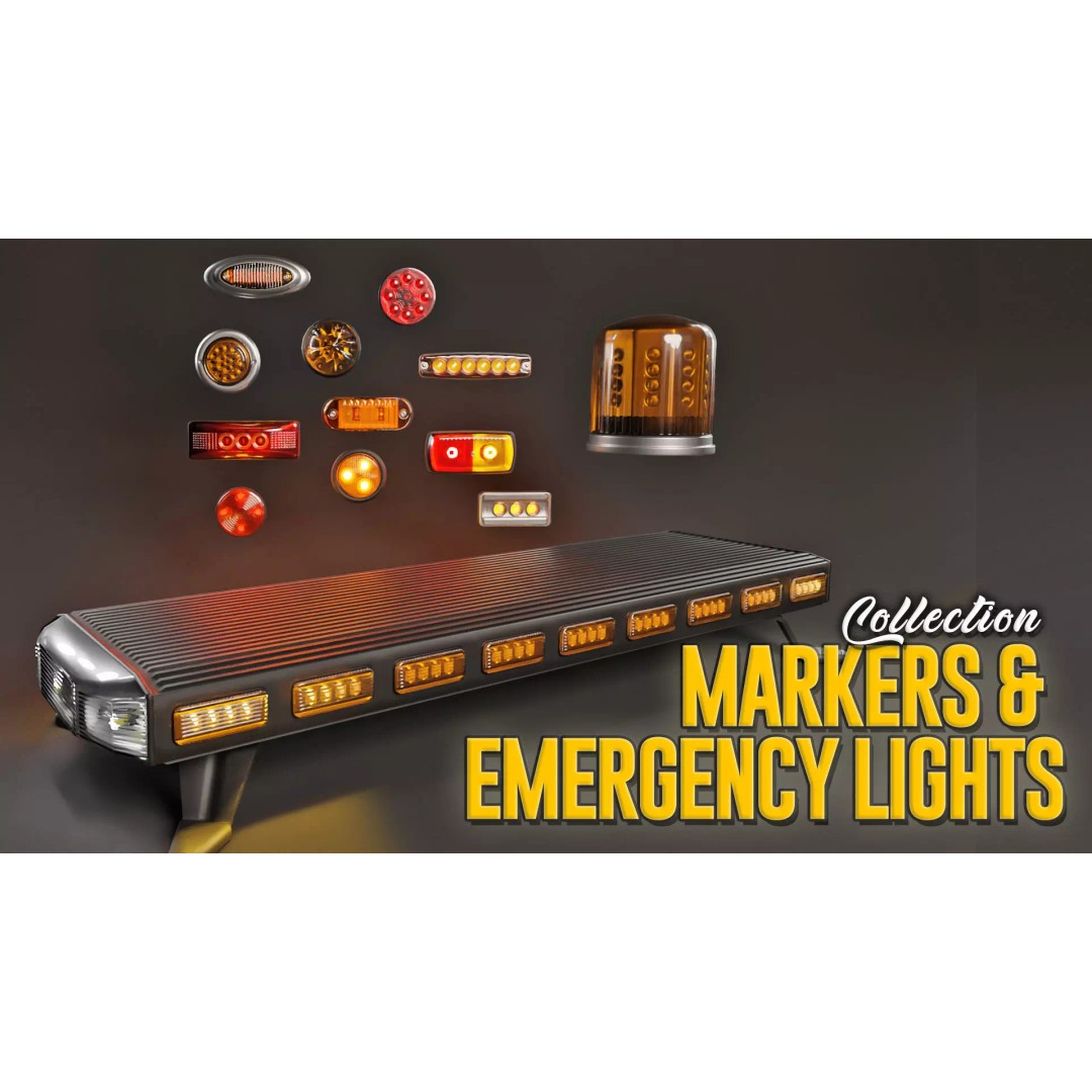 Emergency Lights and Markers 3D Model – High Poly Vehicle Parts, FBX, OBJ - View 2