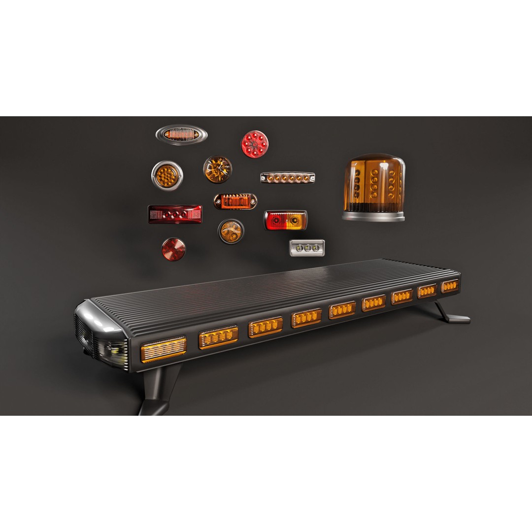Emergency Lights and Markers 3D Model – High Poly Vehicle Parts, FBX, OBJ - View 3