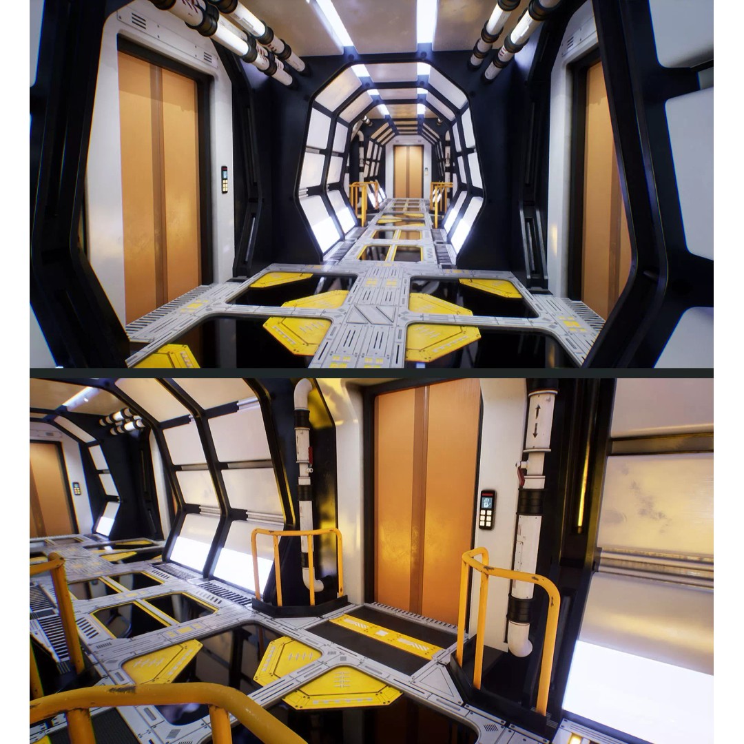 Sci-Fi Space Corridor 3D Model – Low Poly Game Asset, FBX, PBR - View 2