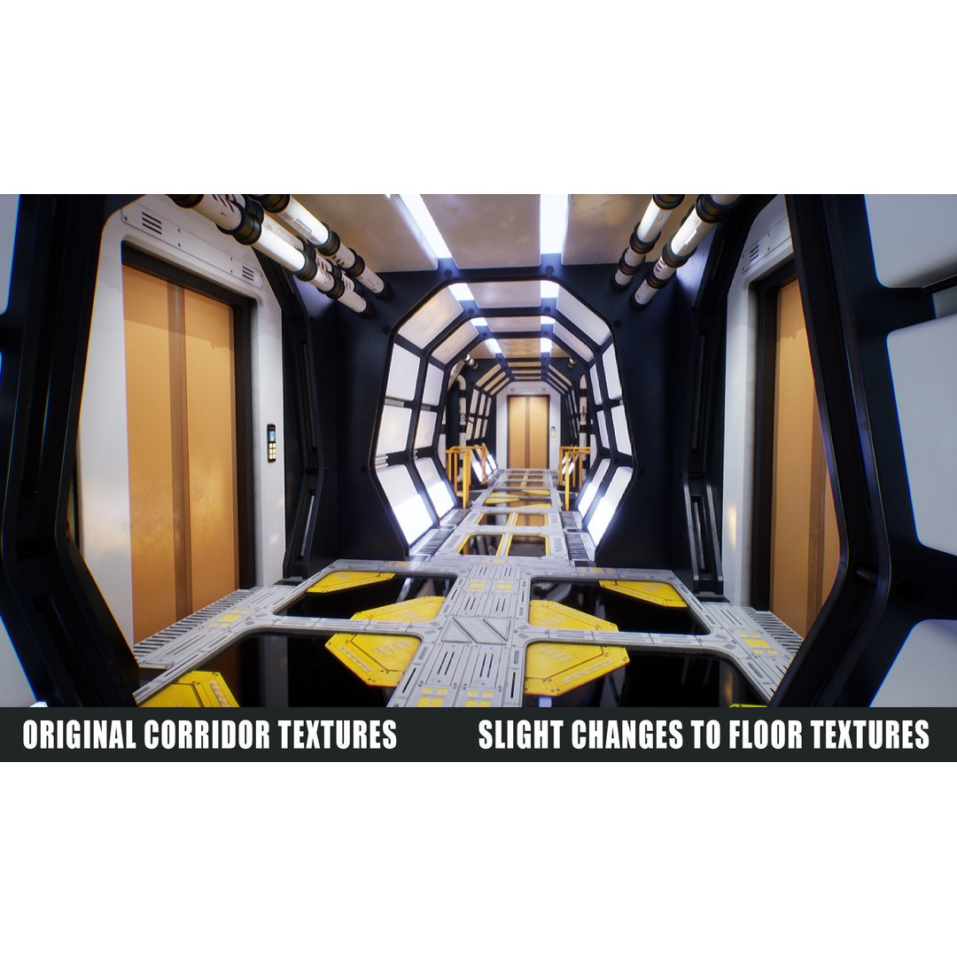 Sci-Fi Space Corridor 3D Model – Low Poly Game Asset, FBX, PBR - View 3