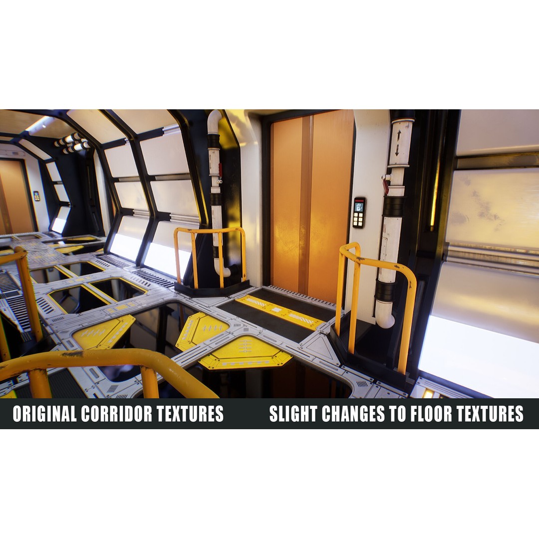Sci-Fi Space Corridor 3D Model – Low Poly Game Asset, FBX, PBR - View 4