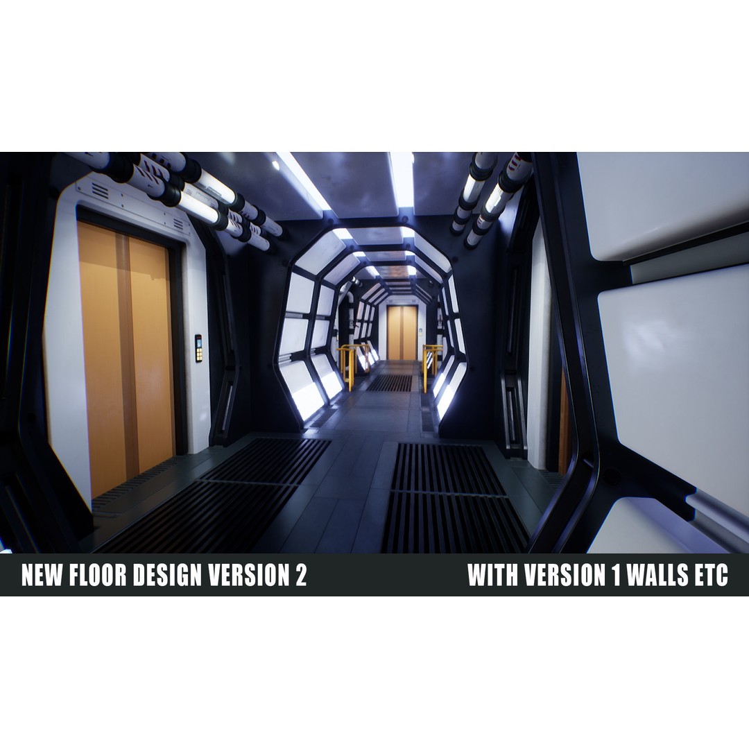 Sci-Fi Space Corridor 3D Model – Low Poly Game Asset, FBX, PBR - View 9