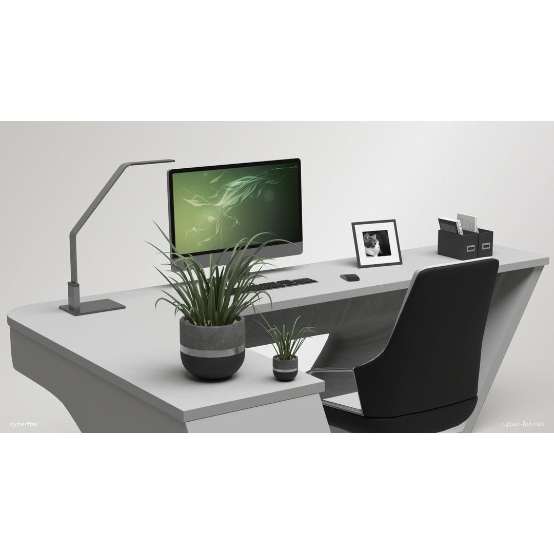 Office Work Space 3D Model – Low Poly Interior Design, PBR - View 10