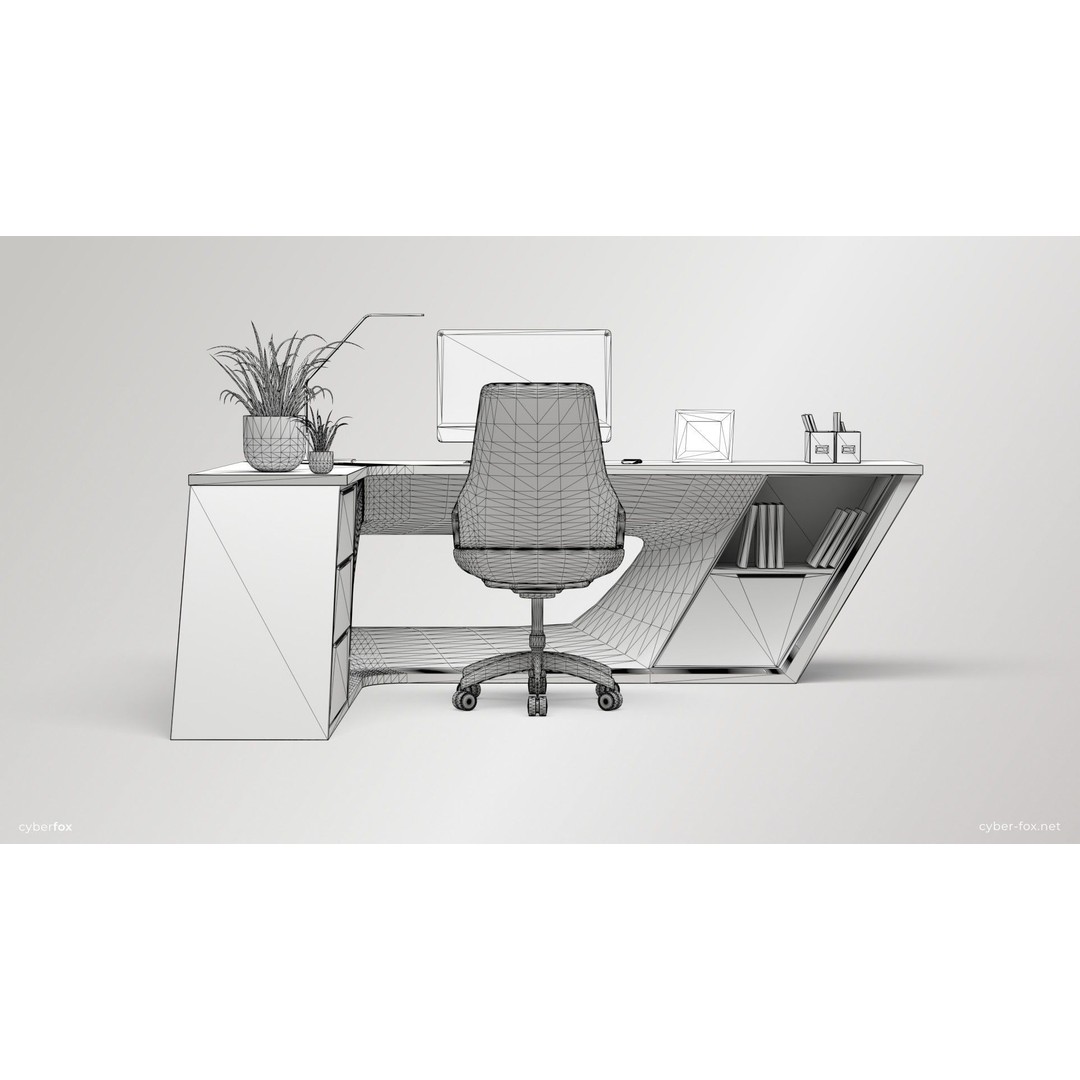 Office Work Space 3D Model – Low Poly Interior Design, PBR - View 14