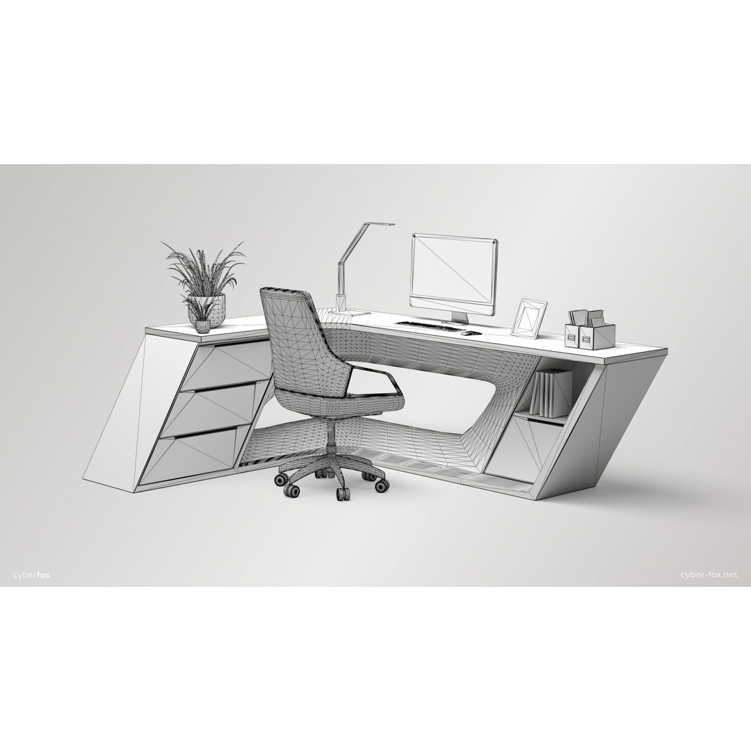 Office Work Space 3D Model – Low Poly Interior Design, PBR - View 16