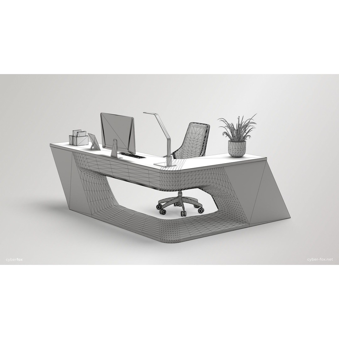Office Work Space 3D Model – Low Poly Interior Design, PBR - View 17