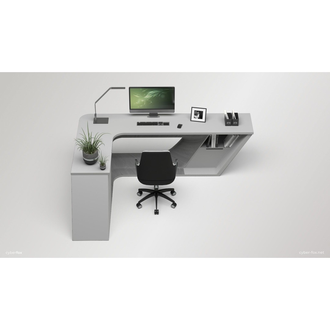Office Work Space 3D Model – Low Poly Interior Design, PBR - View 7
