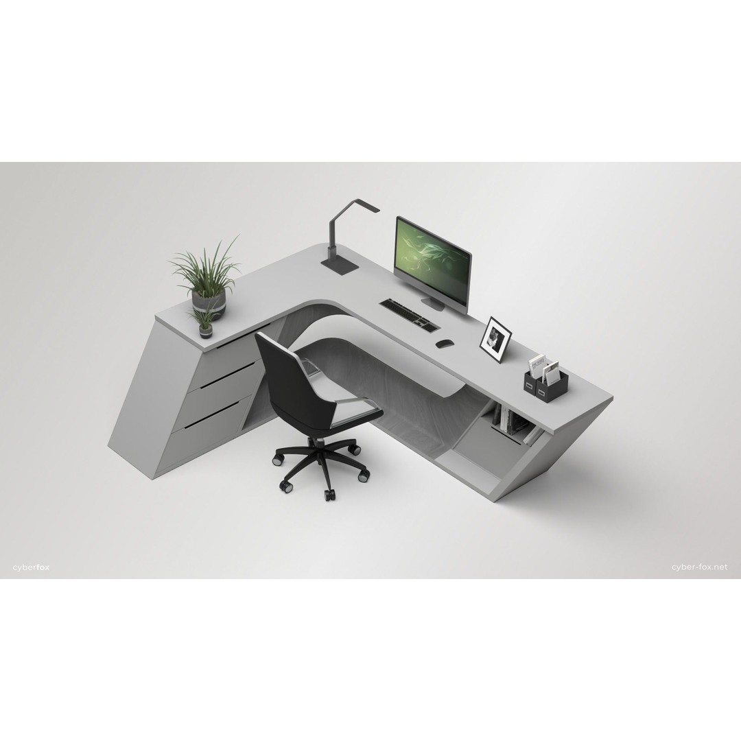 Office Work Space 3D Model – Low Poly Interior Design, PBR - View 8
