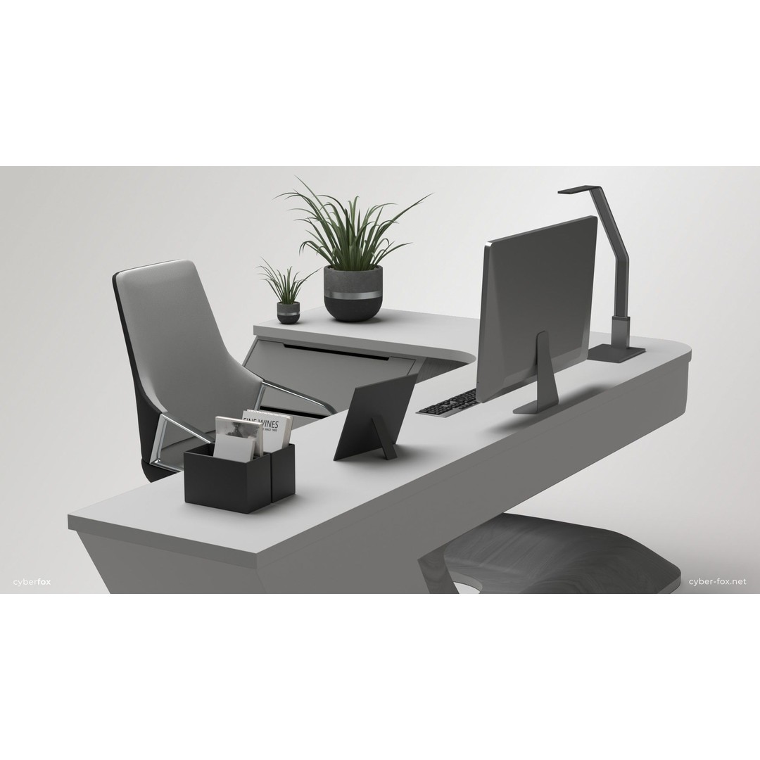 Office Work Space 3D Model – Low Poly Interior Design, PBR - View 9