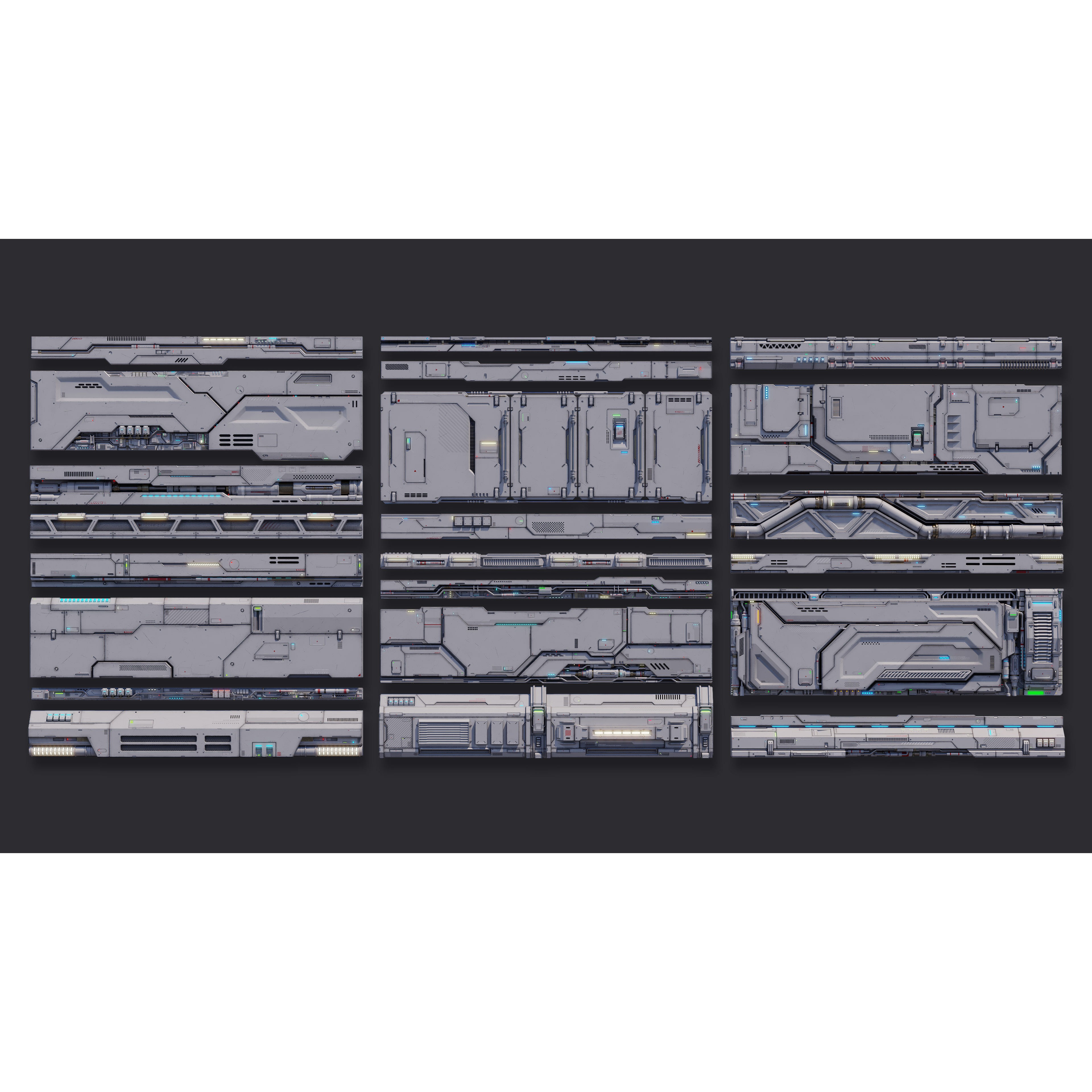 Sci-Fi Architecture Panels Kit Vol 02 - Low-Poly Game-Ready 3D Model - View 3