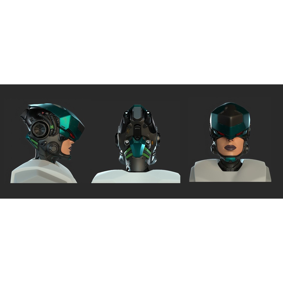 Sci-Fi Helmet 3D Model – High Poly Character Asset, PBR Textures - View 3