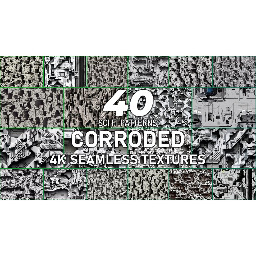 40 Seamless Sci-fi Patterns 3D Model – Corroded Textures, JPEG - View 2